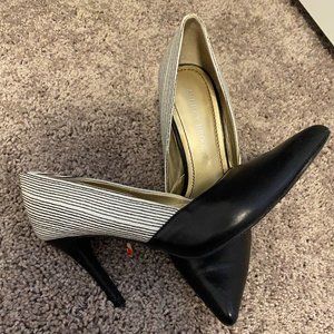 Leather black and white dress heels